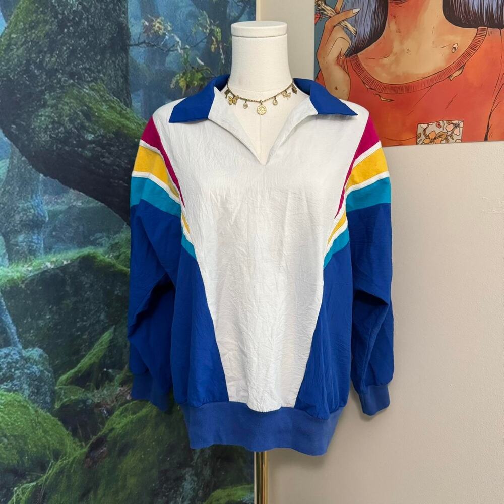 vintage 80s 90s colorblock windbreaker pullover teddi sport small retro y2k